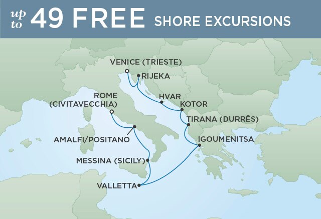 Regent Cruises | 10-Nights from Rome to Trieste Cruise Iinerary Map
