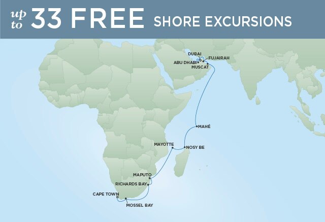 Regent Cruises | 19-Nights from Cape Town to Dubai Cruise Iinerary Map