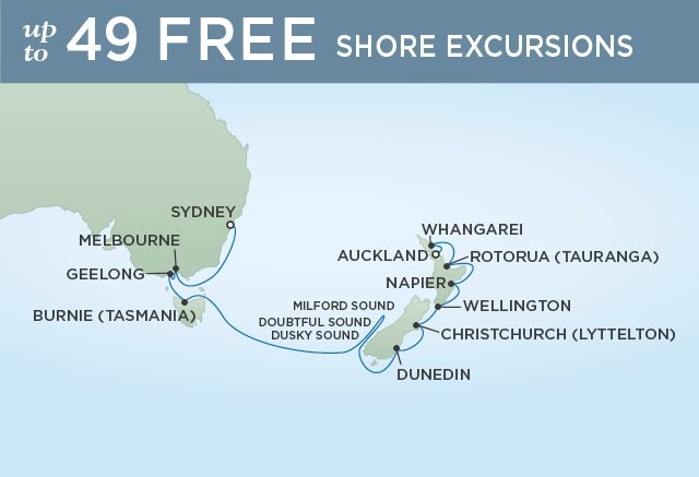 Regent Cruises | 14-Nights from Sydney to Auckland Cruise Iinerary Map