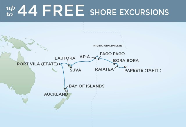 Regent Cruises | 15-Nights from Auckland to Papeete Cruise Iinerary Map