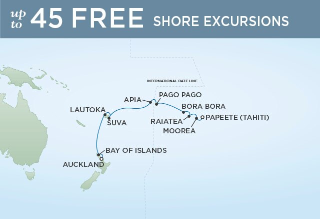 Regent Cruises | 17-Nights from Papeete to Auckland Cruise Iinerary Map