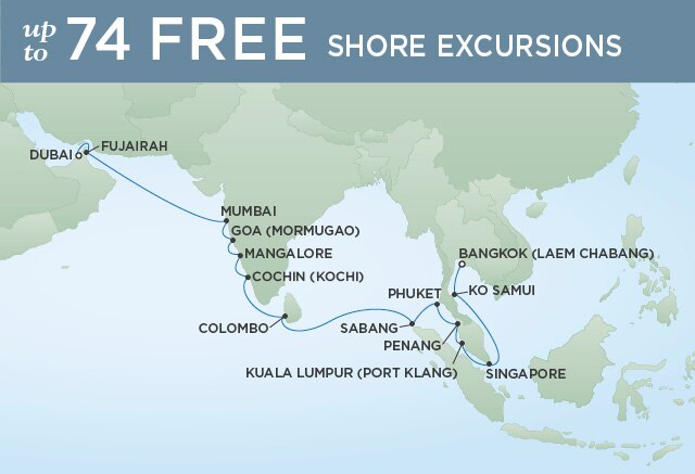Regent Cruises | 20-Nights from Bangkok to Dubai Cruise Iinerary Map