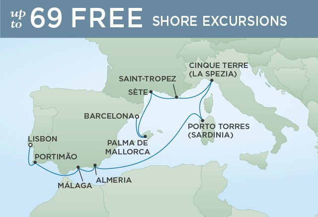 Regent Cruises | 10-Nights from Barcelona to Lisbon Cruise Iinerary Map