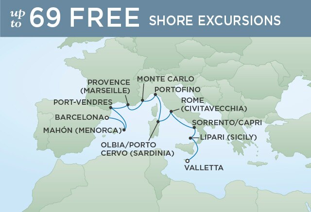 Regent Cruises | 10-Nights from Valletta to Barcelona Cruise Iinerary Map