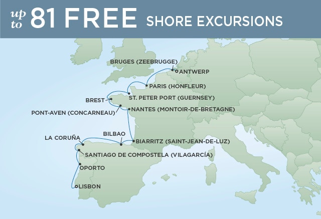 Regent Cruises | 14-Nights from Lisbon to Antwerp Cruise Iinerary Map