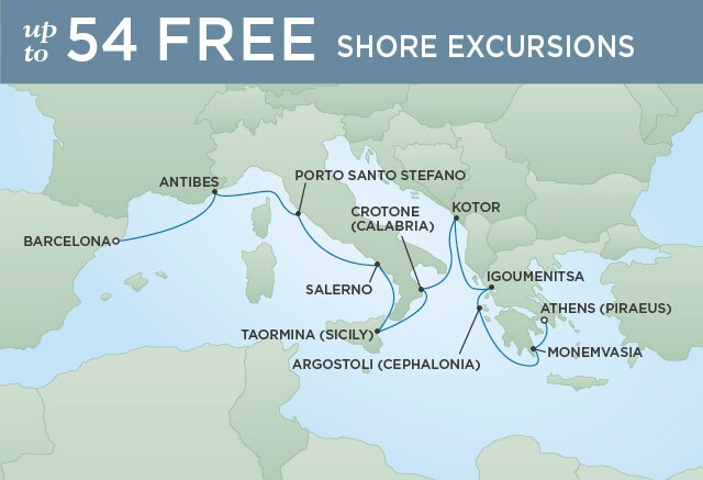 Regent Cruises | 10-Nights from Barcelona to Athens Cruise Iinerary Map