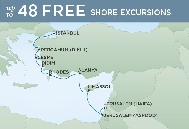 Regent Cruises | 9-Nights from Istanbul to Jerusalem Cruise Iinerary Map