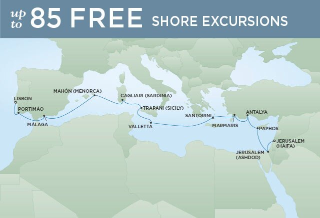 Regent Cruises | 15-Nights from Jerusalem to Lisbon Cruise Iinerary Map