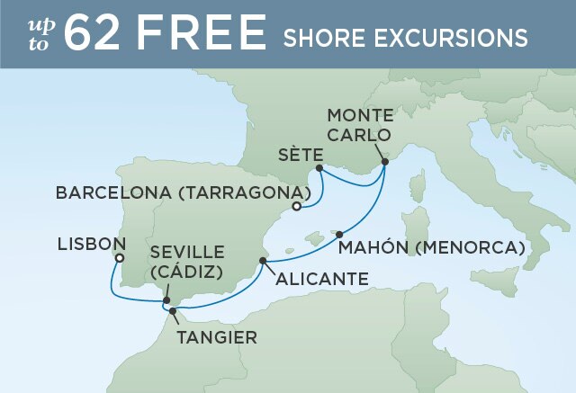 Regent Cruises | 7-Nights from Barcelona to Lisbon Cruise Iinerary Map