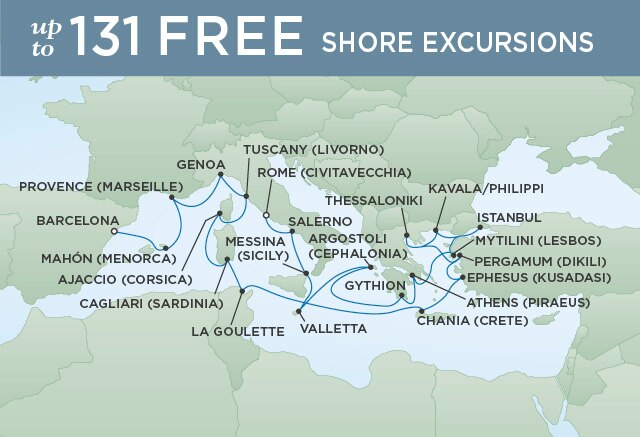 Regent Cruises | 24-Nights from Rome to Barcelona Cruise Iinerary Map