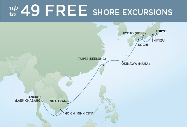 Regent Cruises | 14-Nights from Tokyo to Bangkok Cruise Iinerary Map