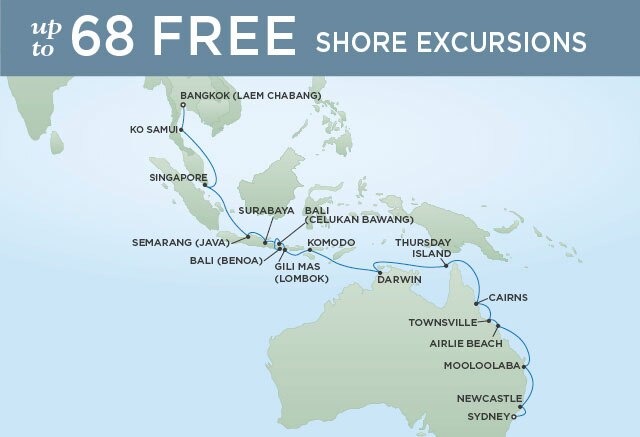 Regent Cruises | 27-Nights from Bangkok to Sydney Cruise Iinerary Map