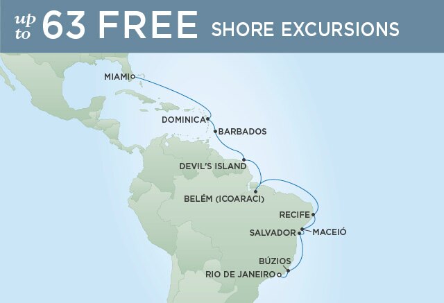 Regent Cruises | 17-Nights from Miami to Rio de Janeiro Cruise Iinerary Map