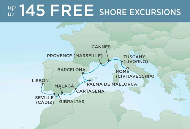 Regent Cruises | 10-Nights from Rome to Lisbon Cruise Iinerary Map