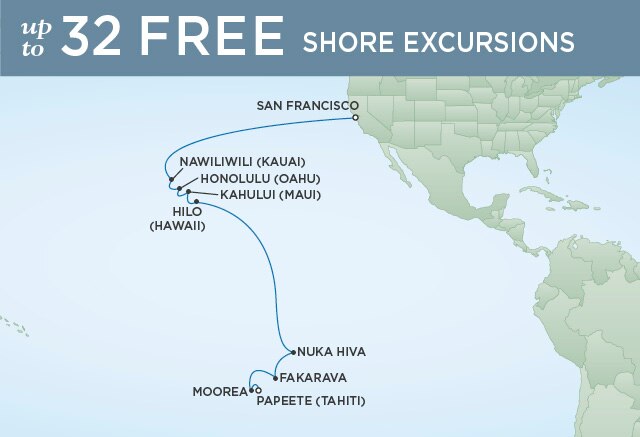 Regent Cruises | 18-Nights from San Francisco to Papeete Cruise Iinerary Map