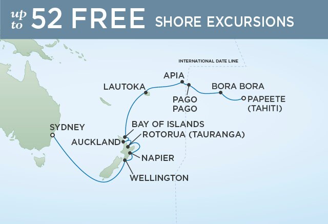 Regent Cruises | 19-Nights from Papeete to Sydney Cruise Iinerary Map