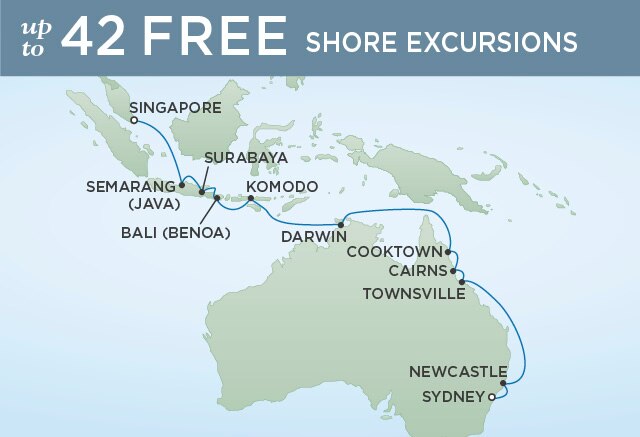 Regent Cruises | 18-Nights from Sydney to Singapore Cruise Iinerary Map
