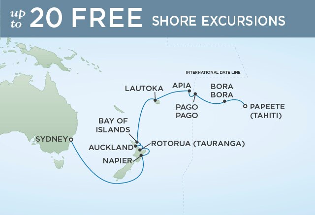 Regent Cruises | 21-Nights from Papeete to Sydney Cruise Iinerary Map