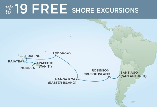 Regent Cruises | 18-Nights from Santiago to Papeete Cruise Iinerary Map