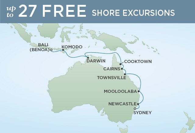Regent Cruises | 14-Nights from Sydney to Bali Cruise Iinerary Map