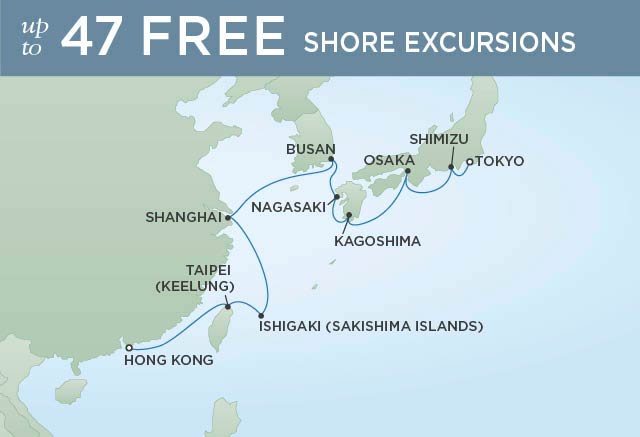 Regent Cruises | 16-Nights from Hong Kong to Tokyo Cruise Iinerary Map