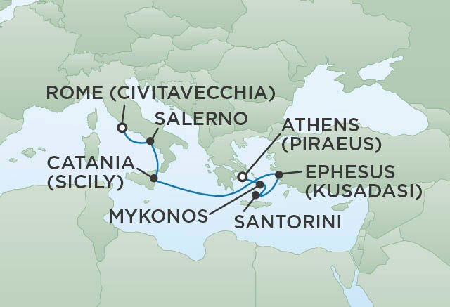 Regent Cruises | 7-Nights from Rome to Athens Cruise Iinerary Map